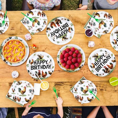 96 Pcs Chicken Rooster Birthday Party Plates and Napkins - Grencian