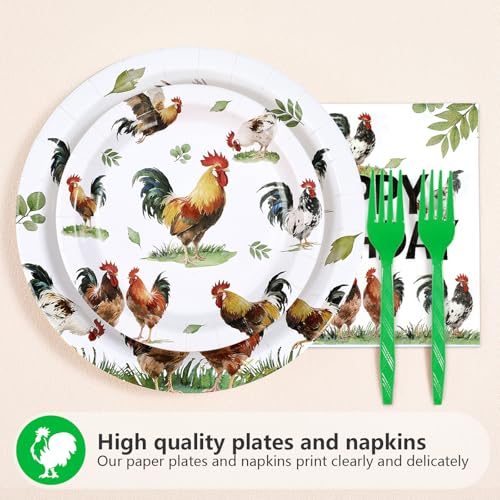 96 Pcs Chicken Rooster Birthday Party Plates and Napkins - Grencian