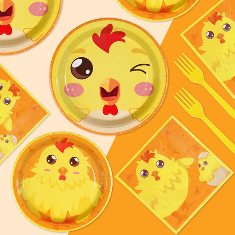 96 Pcs Chicken Birthday Party Plates and Napkins - Grencian