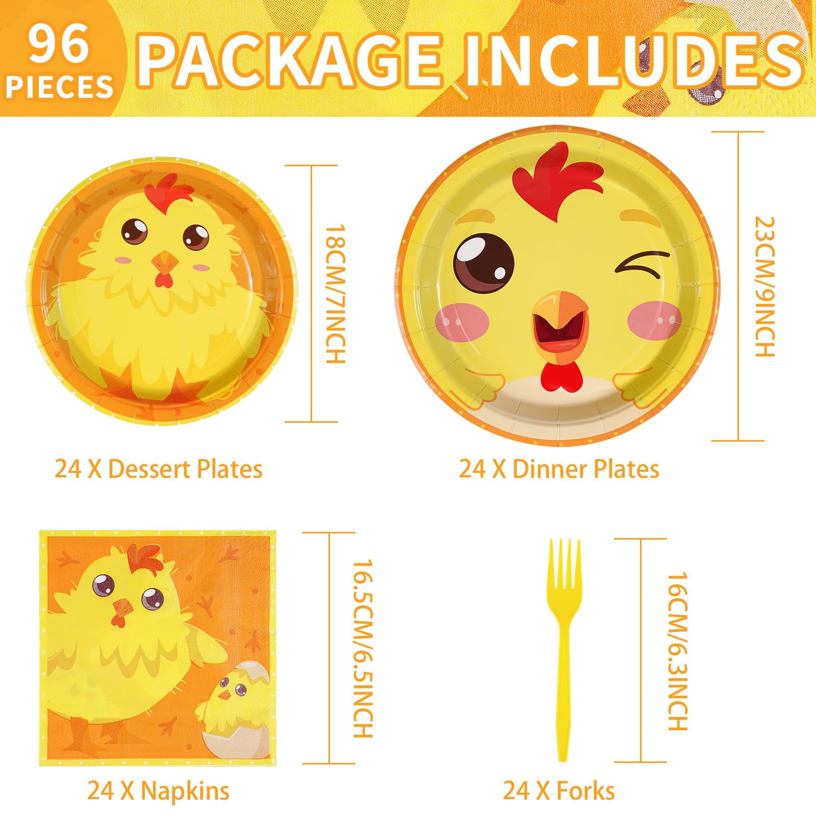 96 Pcs Chicken Birthday Party Plates and Napkins - Grencian