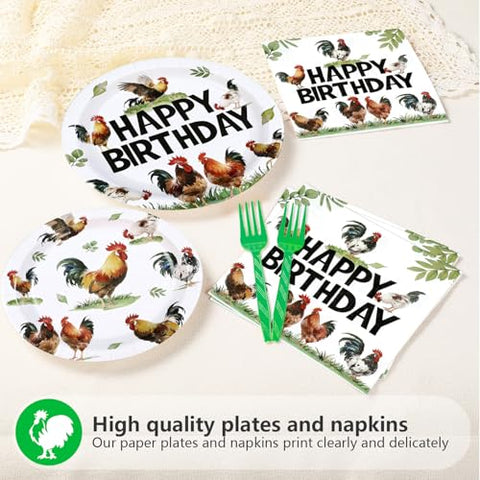 96 Pcs Chicken Rooster Birthday Party Plates and Napkins - Grencian