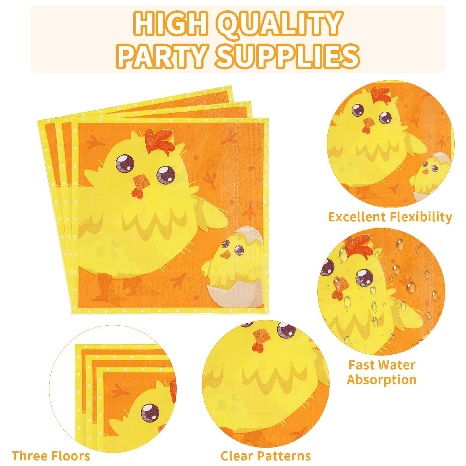 96 Pcs Chicken Birthday Party Plates and Napkins - Grencian