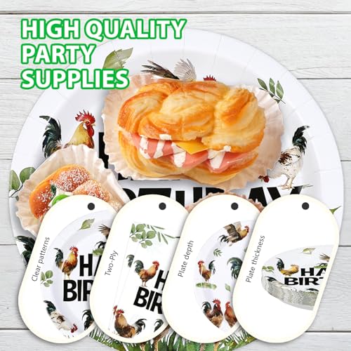 96 Pcs Chicken Rooster Birthday Party Plates and Napkins - Grencian