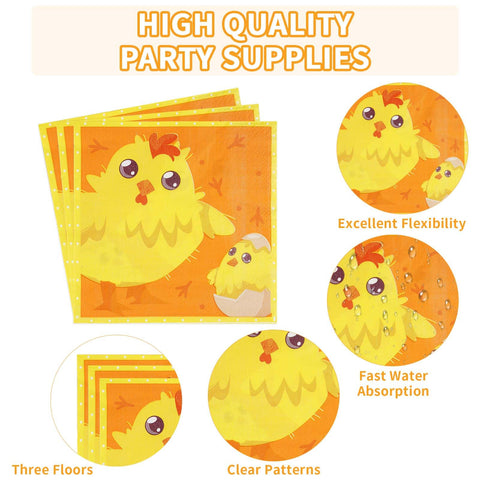 96 Pcs Chicken Birthday Party Plates and Napkins - Grencian