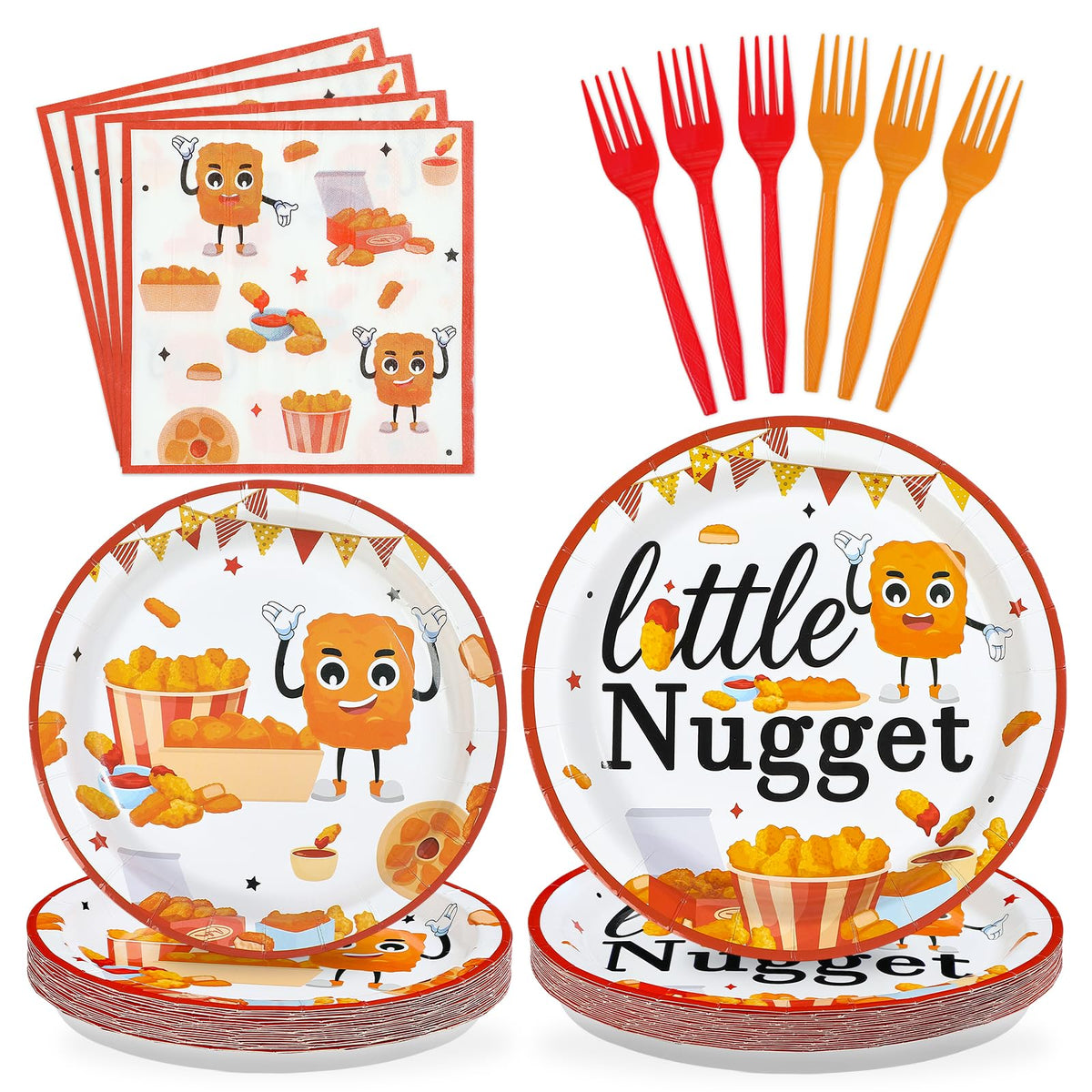96 Pcs Chicken Nugget Themed Party Plates and Napkins - Grencian