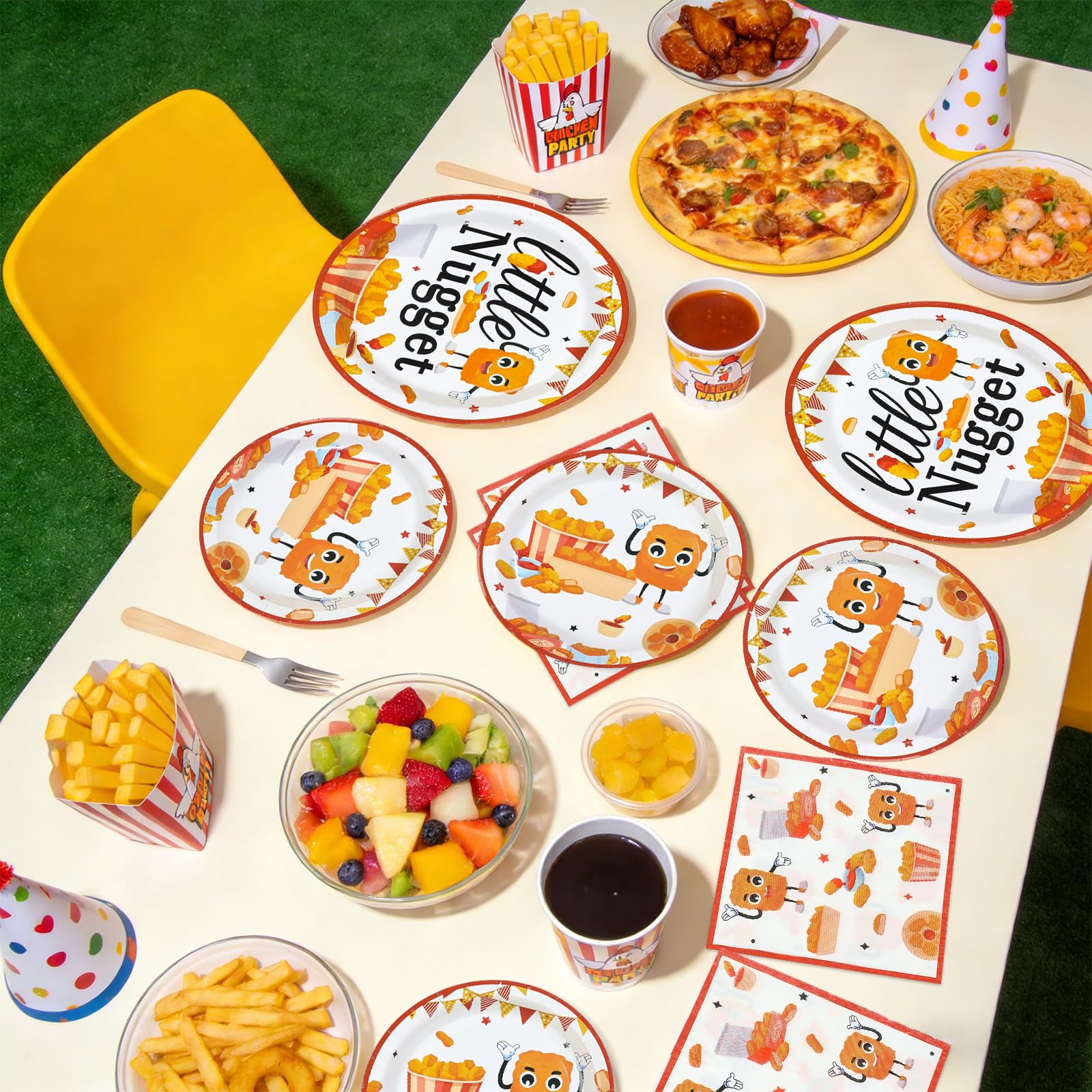 96 Pcs Chicken Nugget Themed Party Plates and Napkins - Grencian