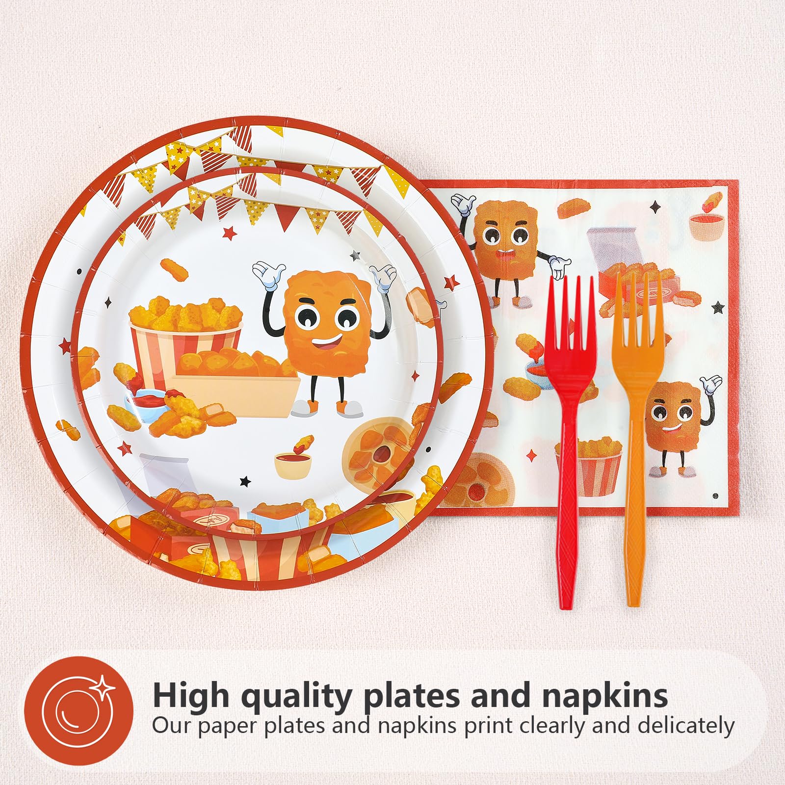 96 Pcs Chicken Nugget Themed Party Plates and Napkins - Grencian