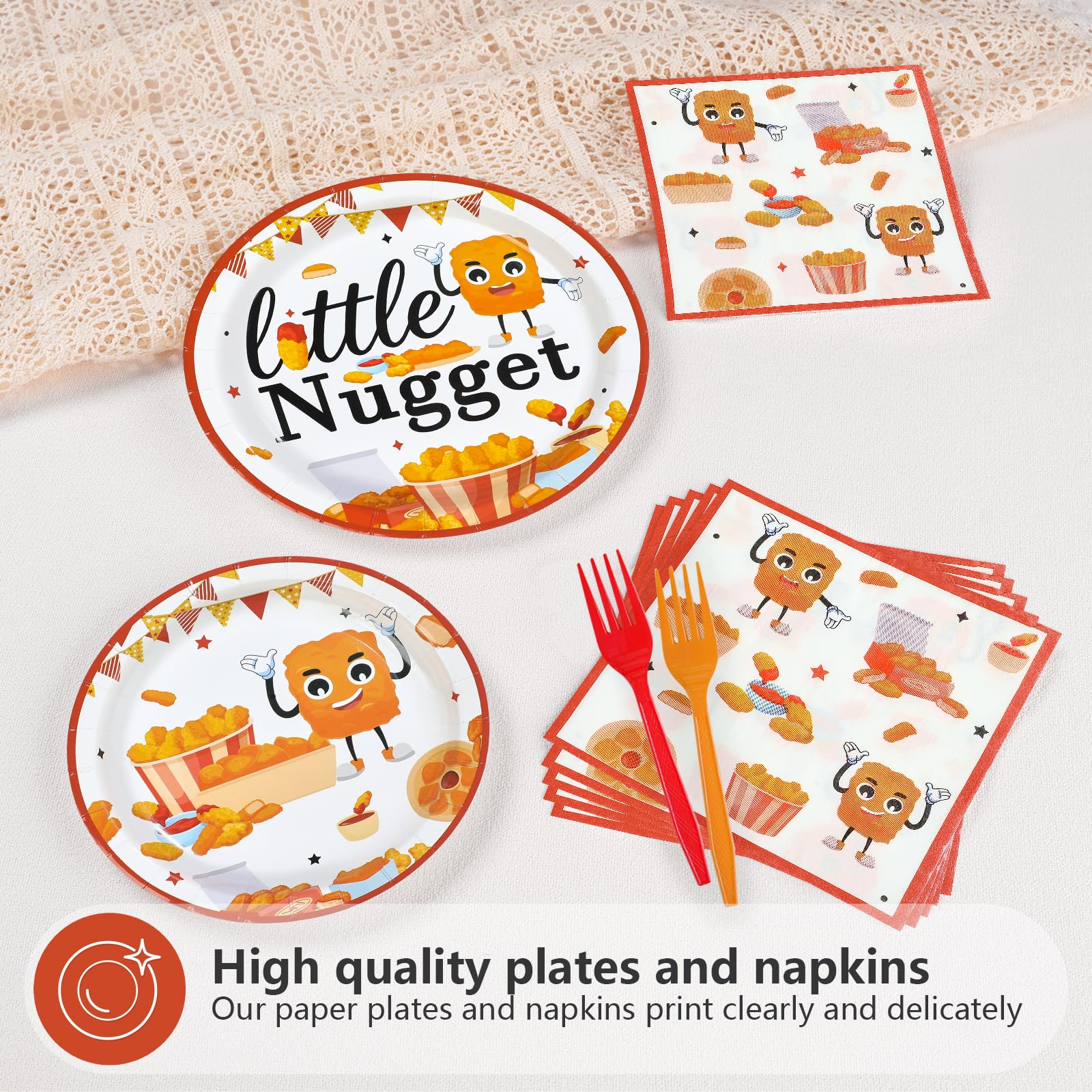 96 Pcs Chicken Nugget Themed Party Plates and Napkins - Grencian