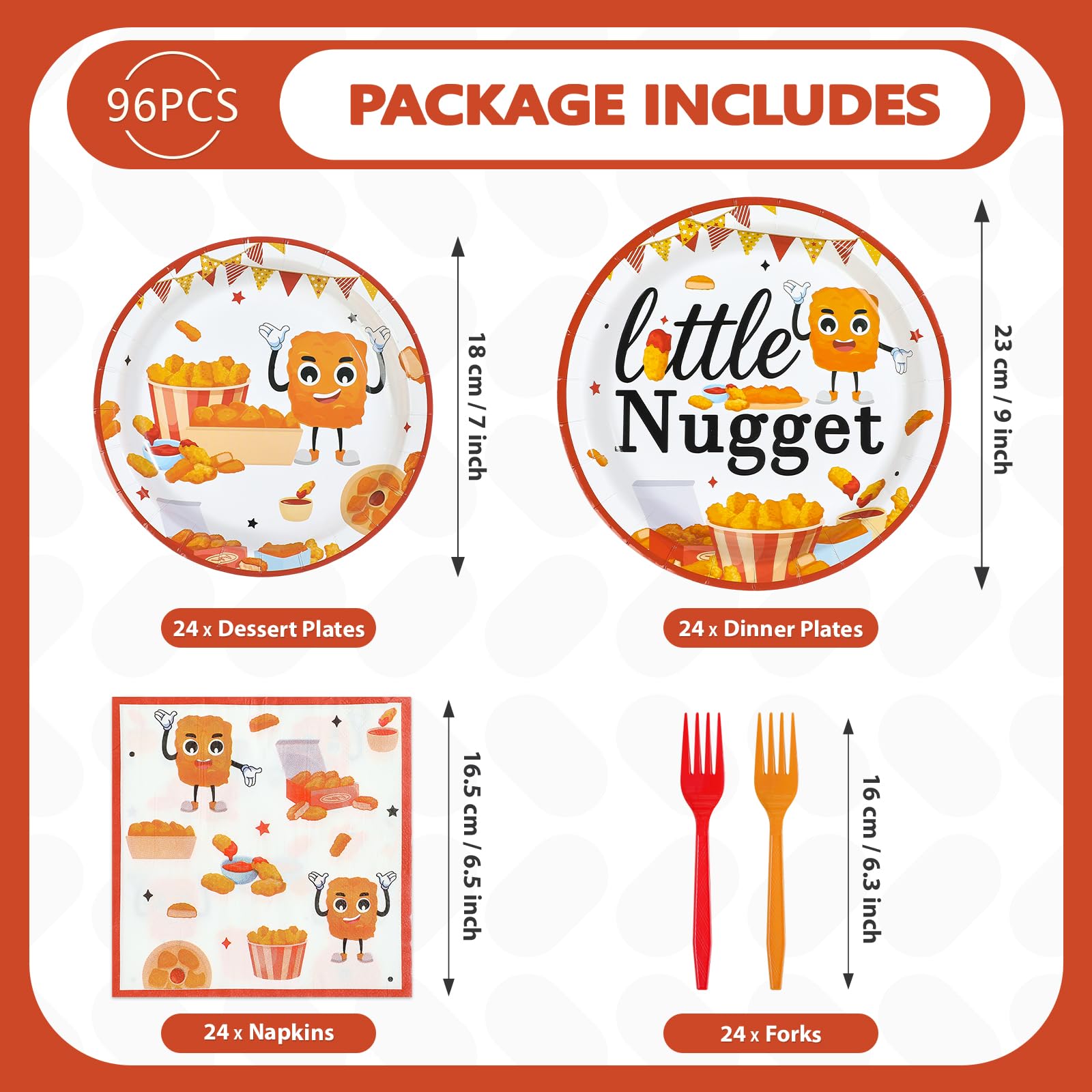 96 Pcs Chicken Nugget Themed Party Plates and Napkins - Grencian
