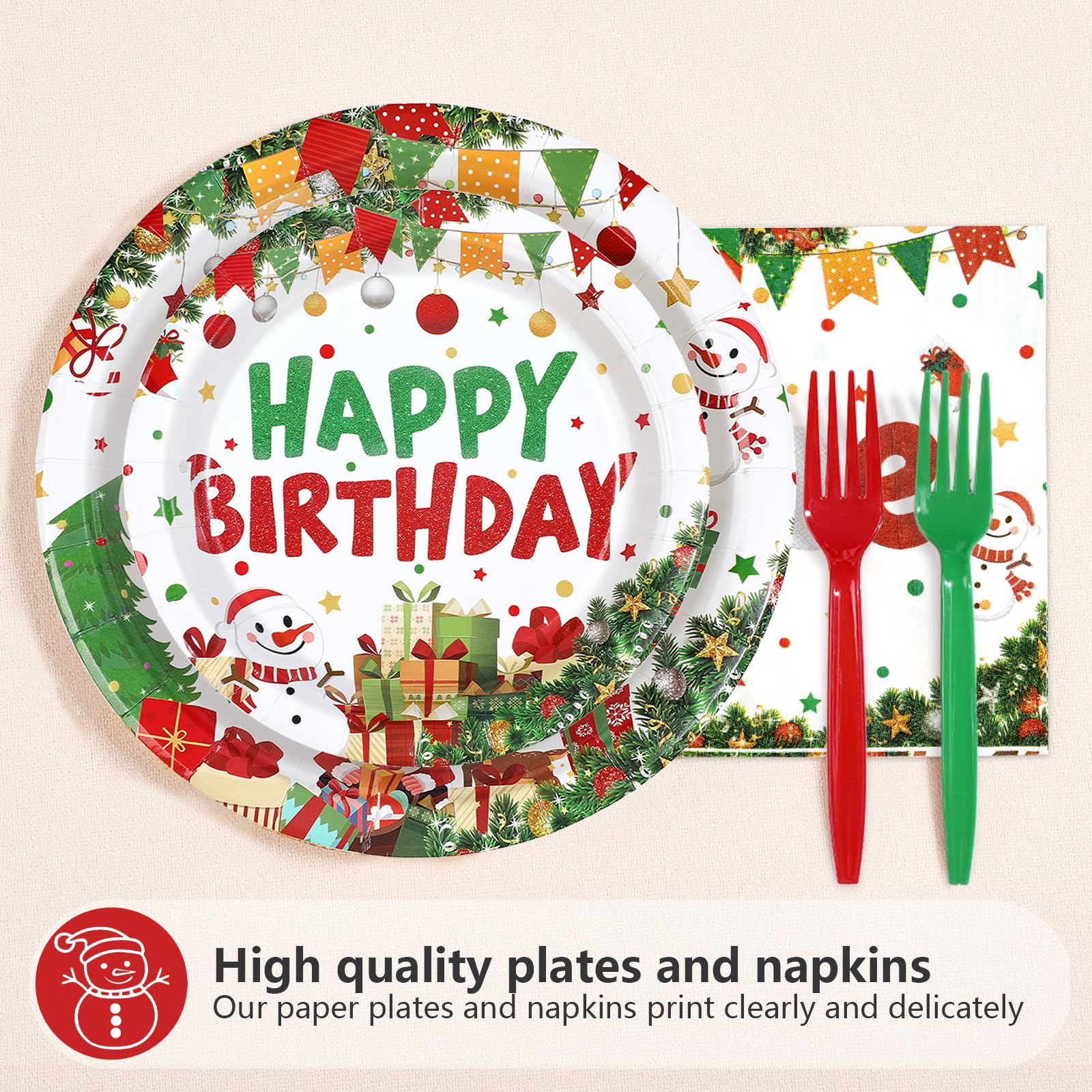 96 Pcs Christmas 1st Birthday Party Plates and Napkins - Grencian