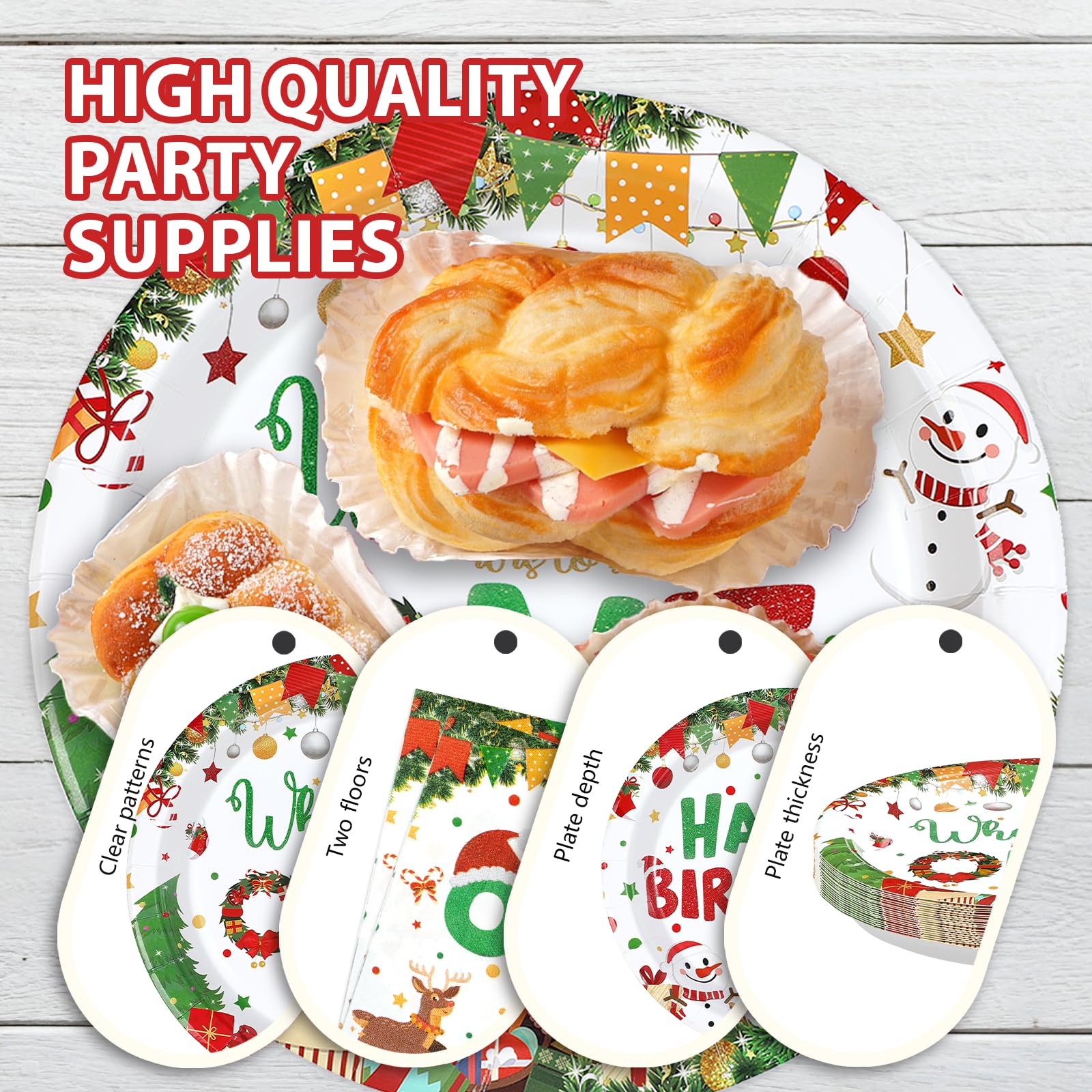 96 Pcs Christmas 1st Birthday Party Plates and Napkins - Grencian