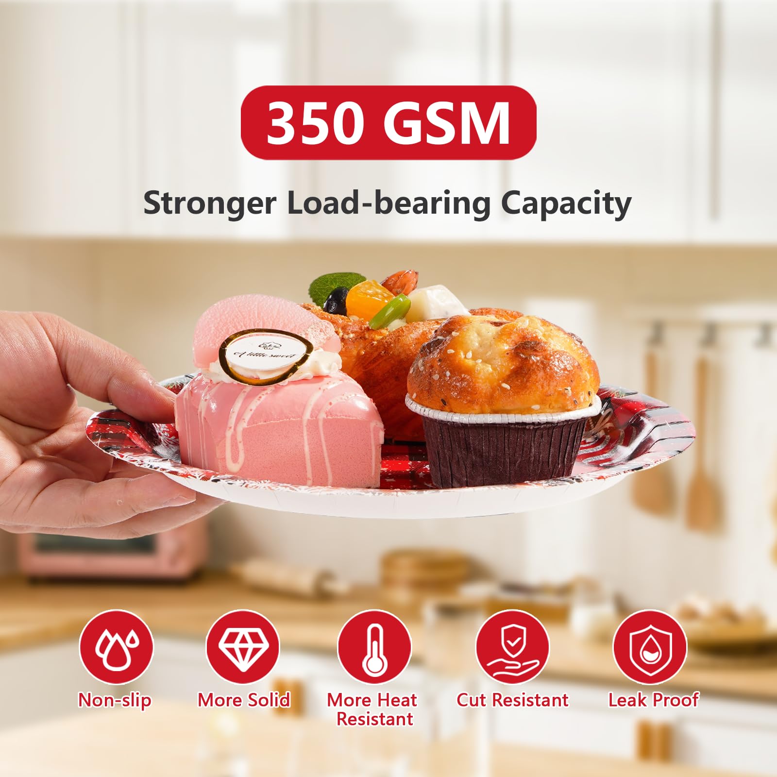 96 Pcs Christmas Ball Buffalo Plaid Party Plates and Napkins - Grencian