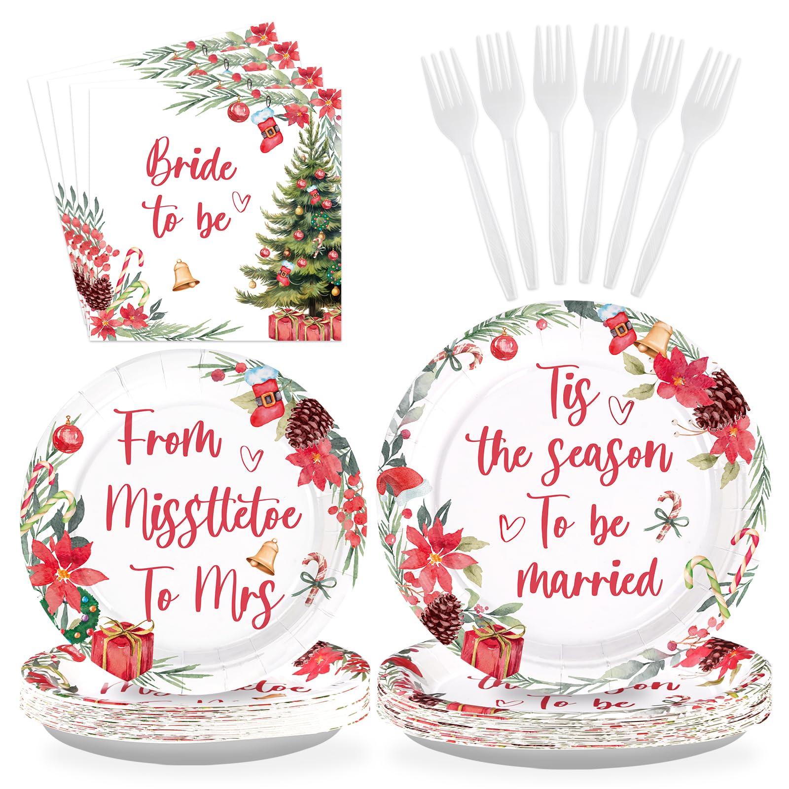 96 Pcs Christmas Bridal Shower Party Plates and Napkins - Grencian