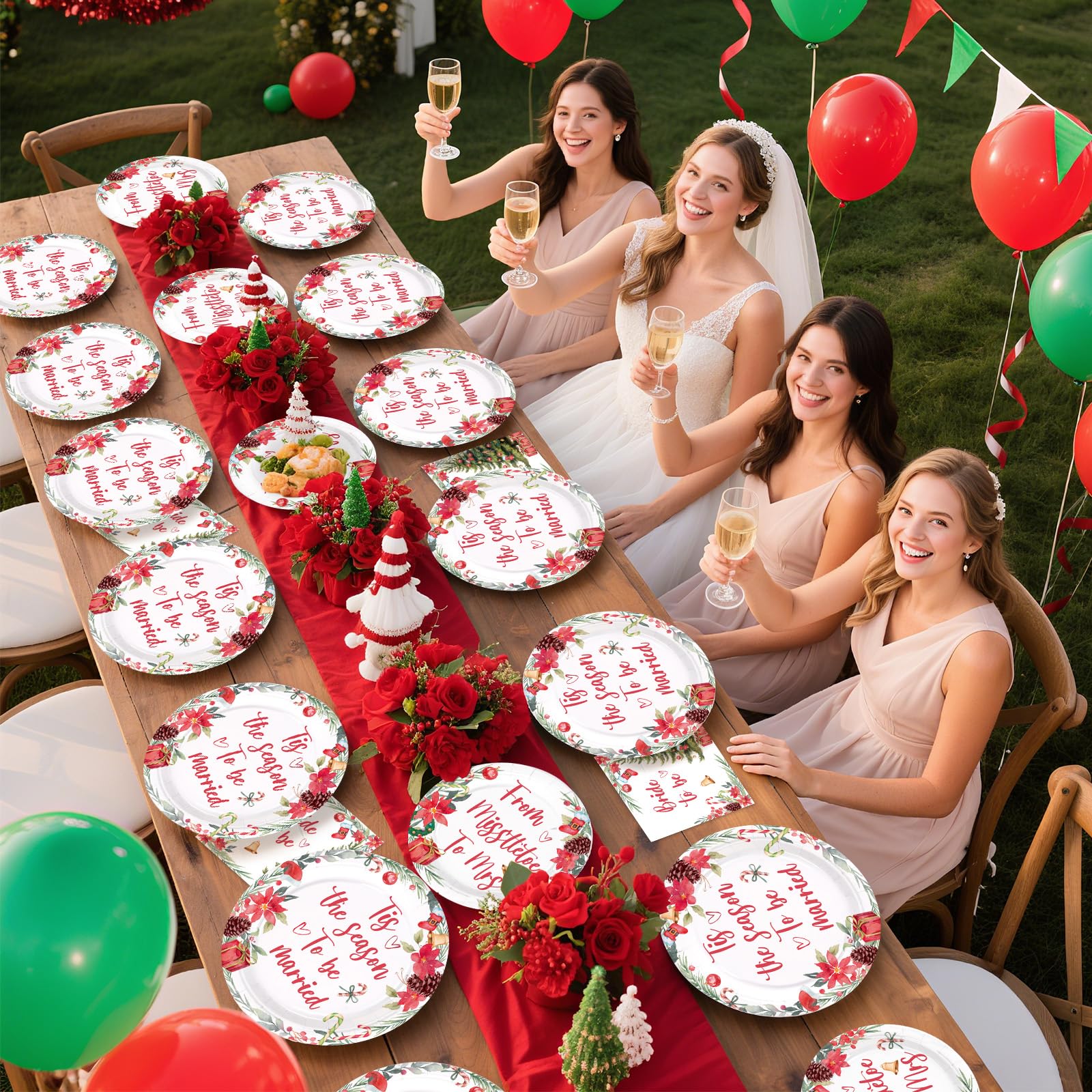 96 Pcs Christmas Bridal Shower Party Plates and Napkins - Grencian