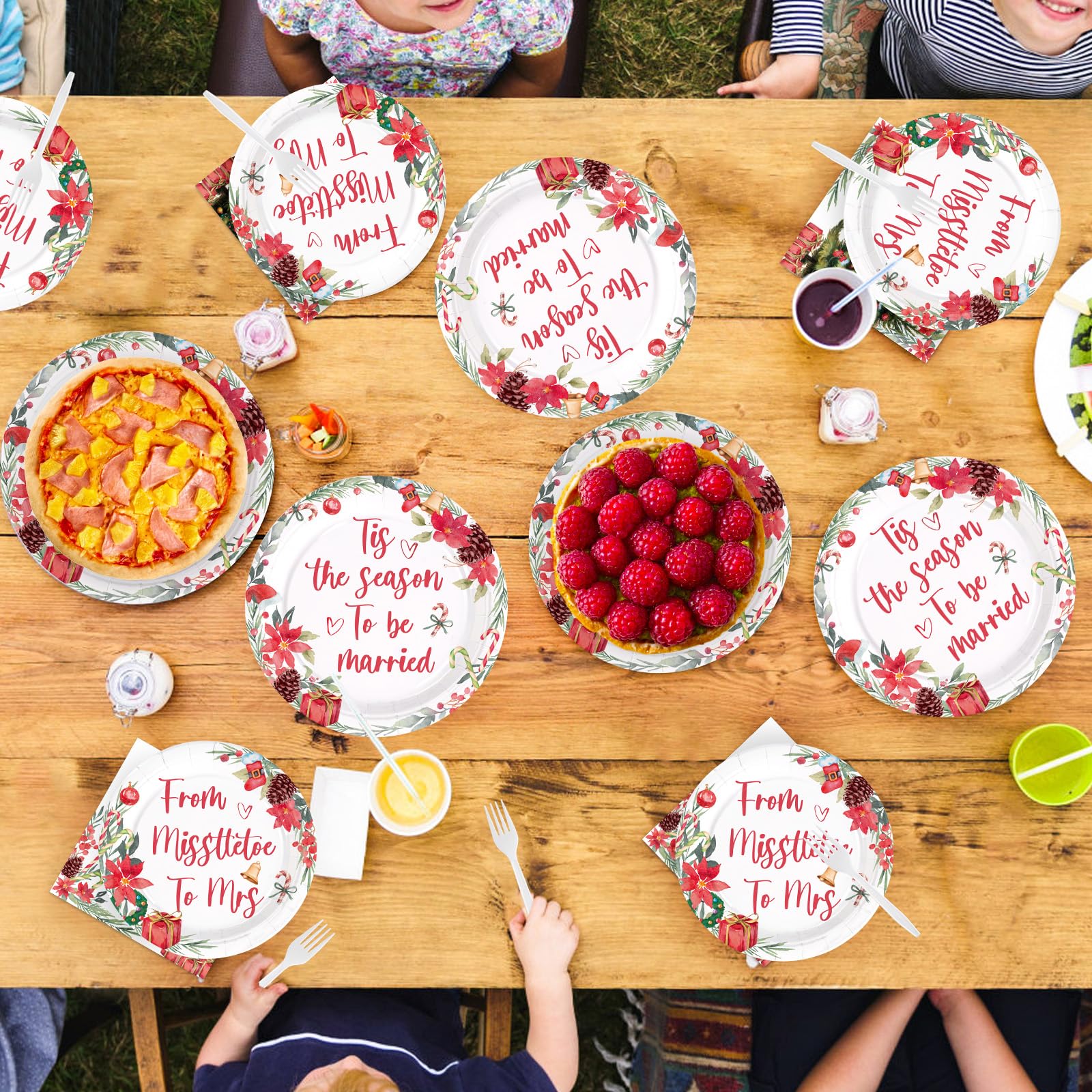 96 Pcs Christmas Bridal Shower Party Plates and Napkins - Grencian