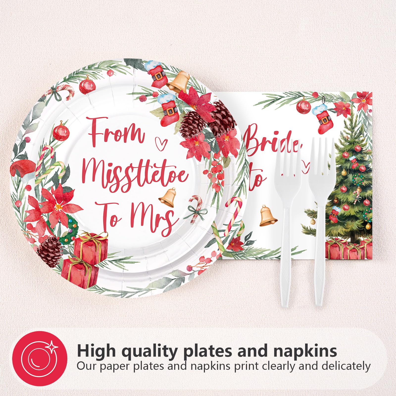 96 Pcs Christmas Bridal Shower Party Plates and Napkins - Grencian