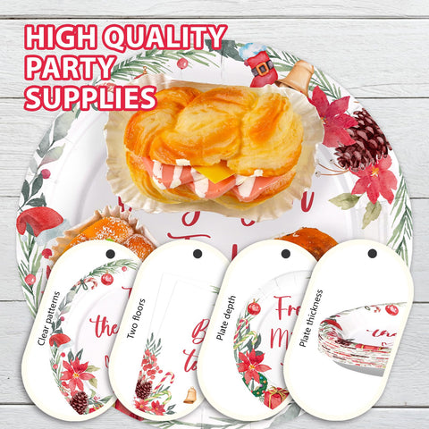96 Pcs Christmas Bridal Shower Party Plates and Napkins - Grencian