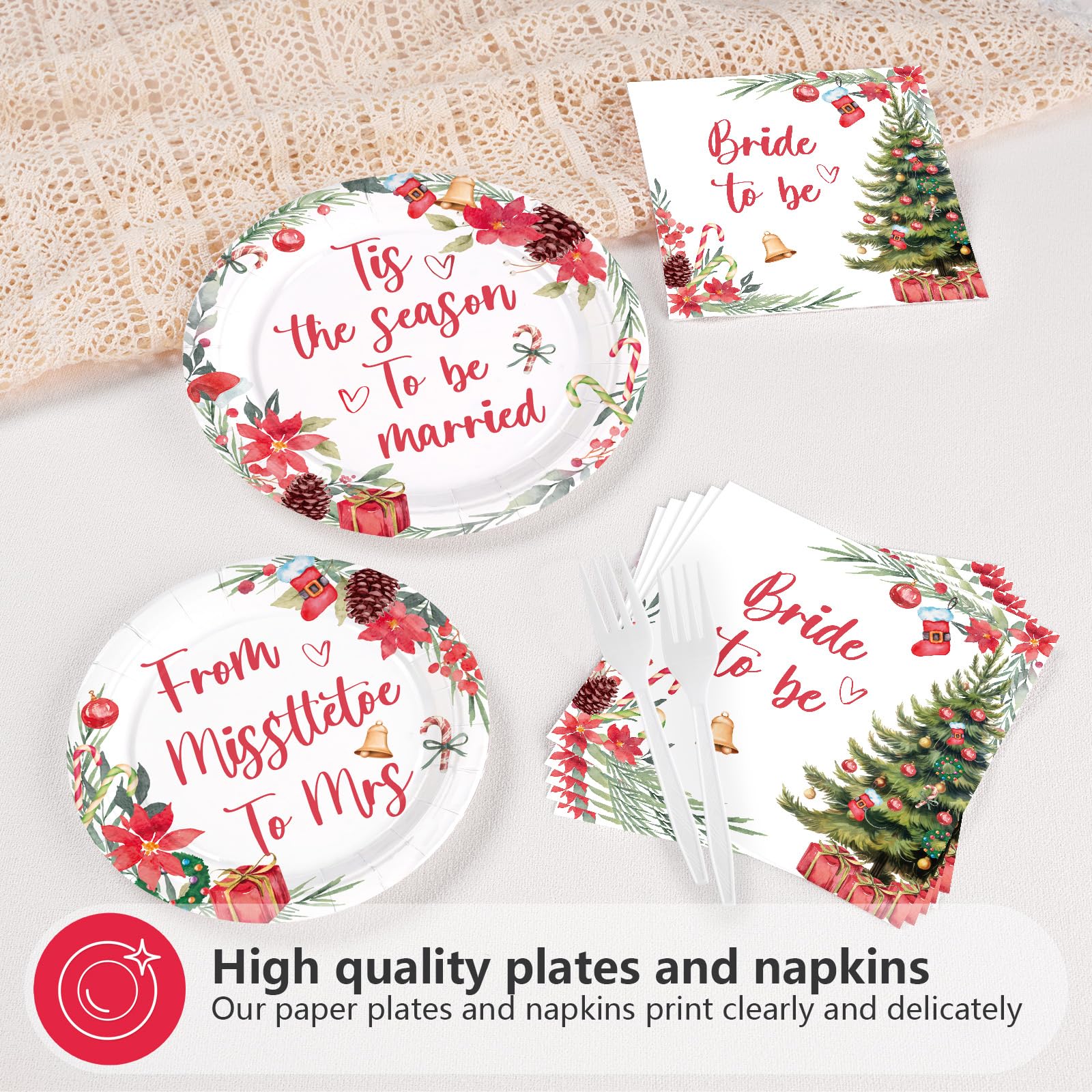 96 Pcs Christmas Bridal Shower Party Plates and Napkins - Grencian
