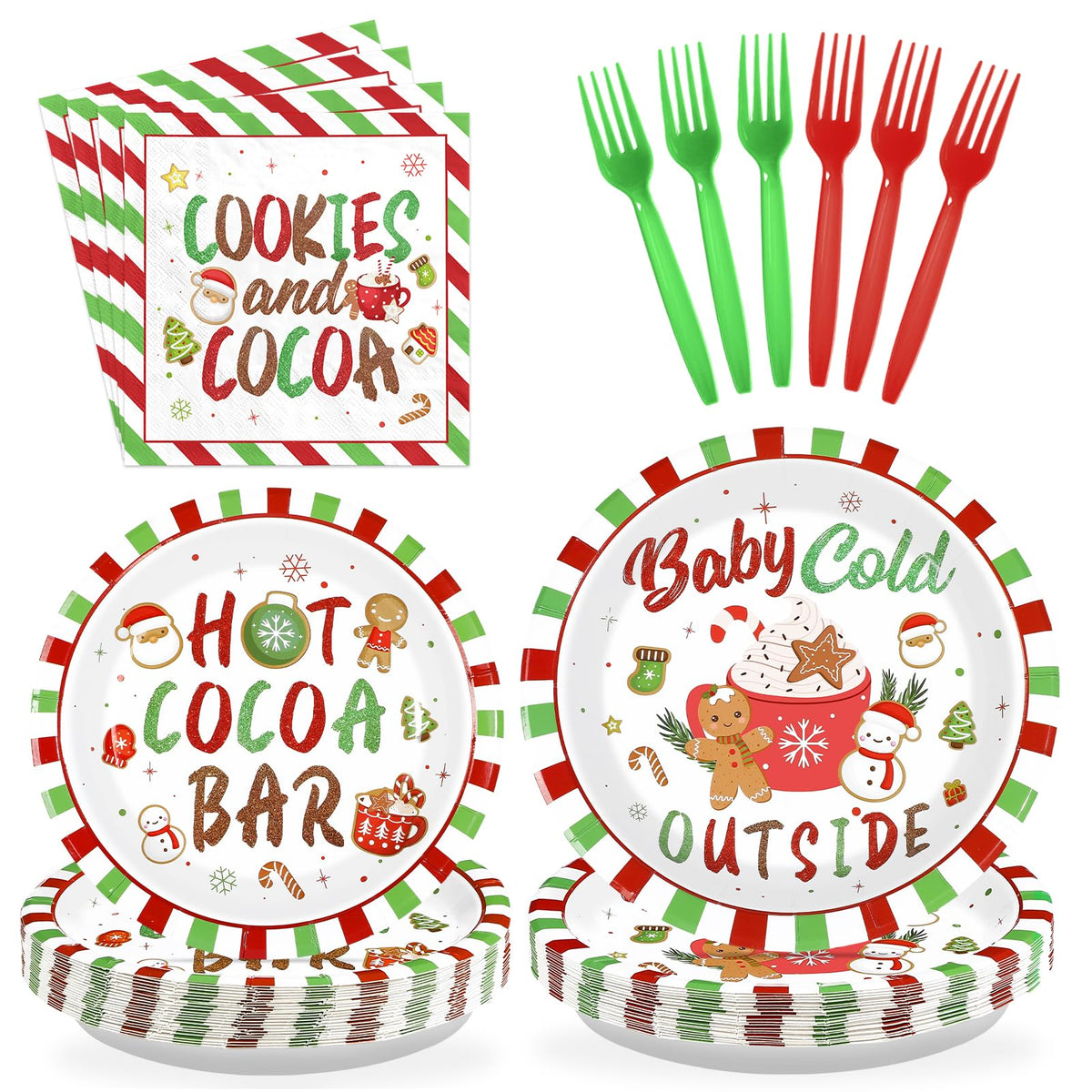 96 Pcs Christmas Cocoa Party Plates and Napkins - Grencian
