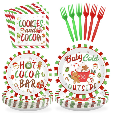 96 Pcs Christmas Cocoa Party Plates and Napkins - Grencian