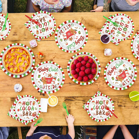 96 Pcs Christmas Cocoa Party Plates and Napkins - Grencian