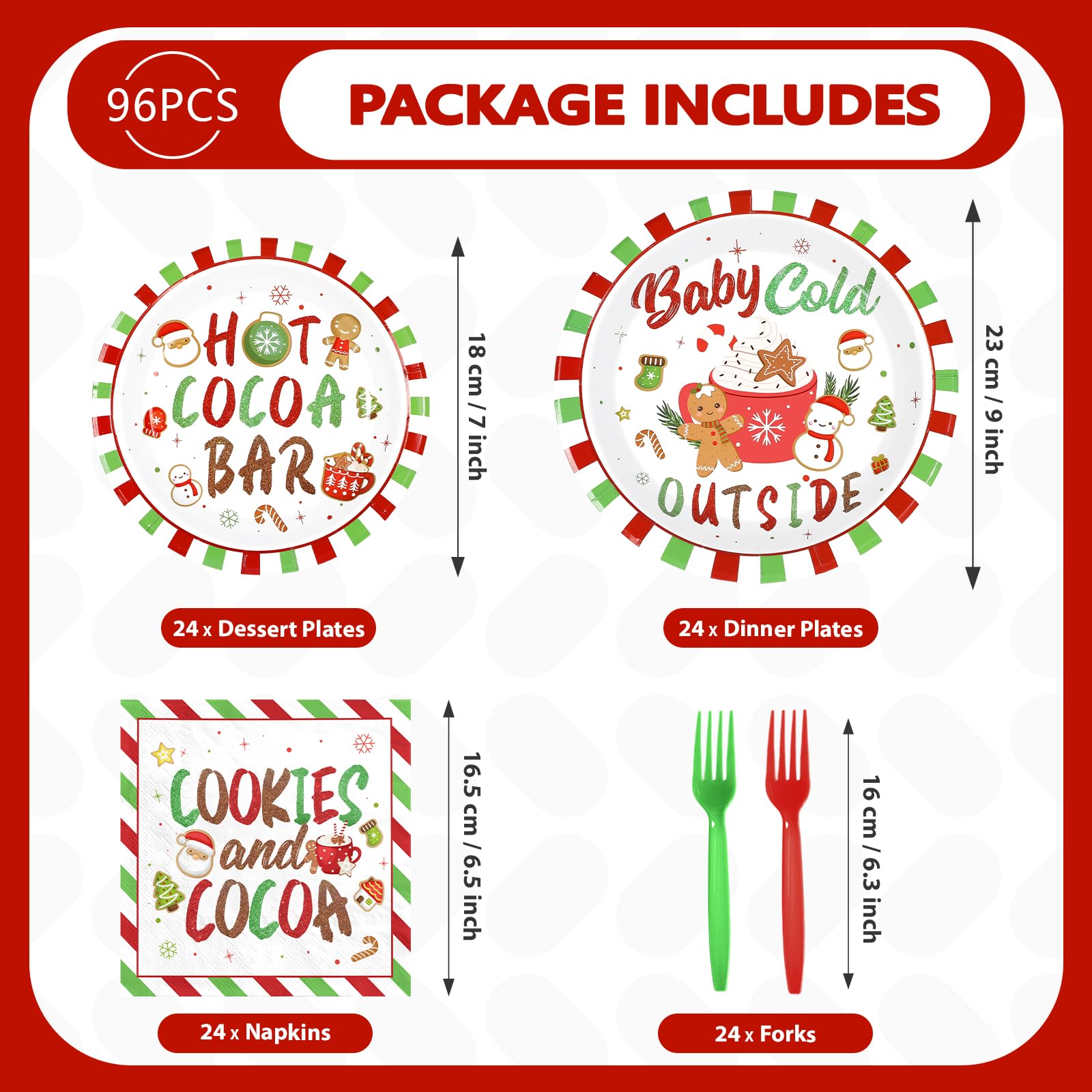 96 Pcs Christmas Cocoa Party Plates and Napkins - Grencian