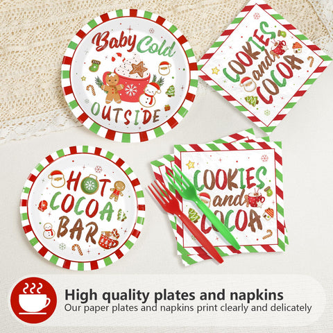 96 Pcs Christmas Cocoa Party Plates and Napkins - Grencian
