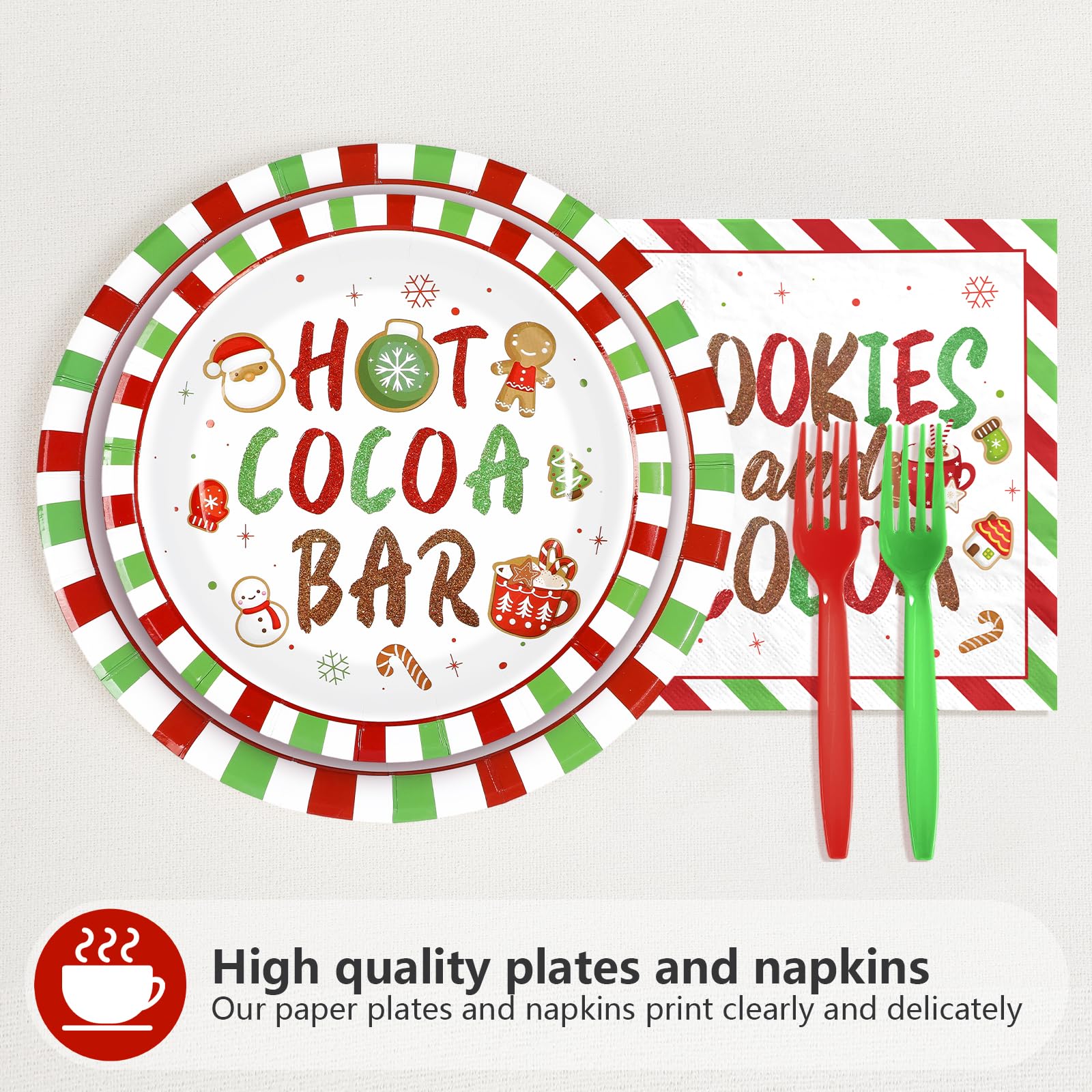 96 Pcs Christmas Cocoa Party Plates and Napkins - Grencian