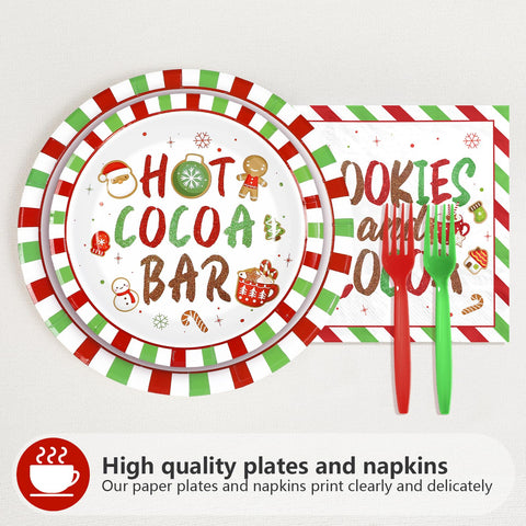 96 Pcs Christmas Cocoa Party Plates and Napkins - Grencian