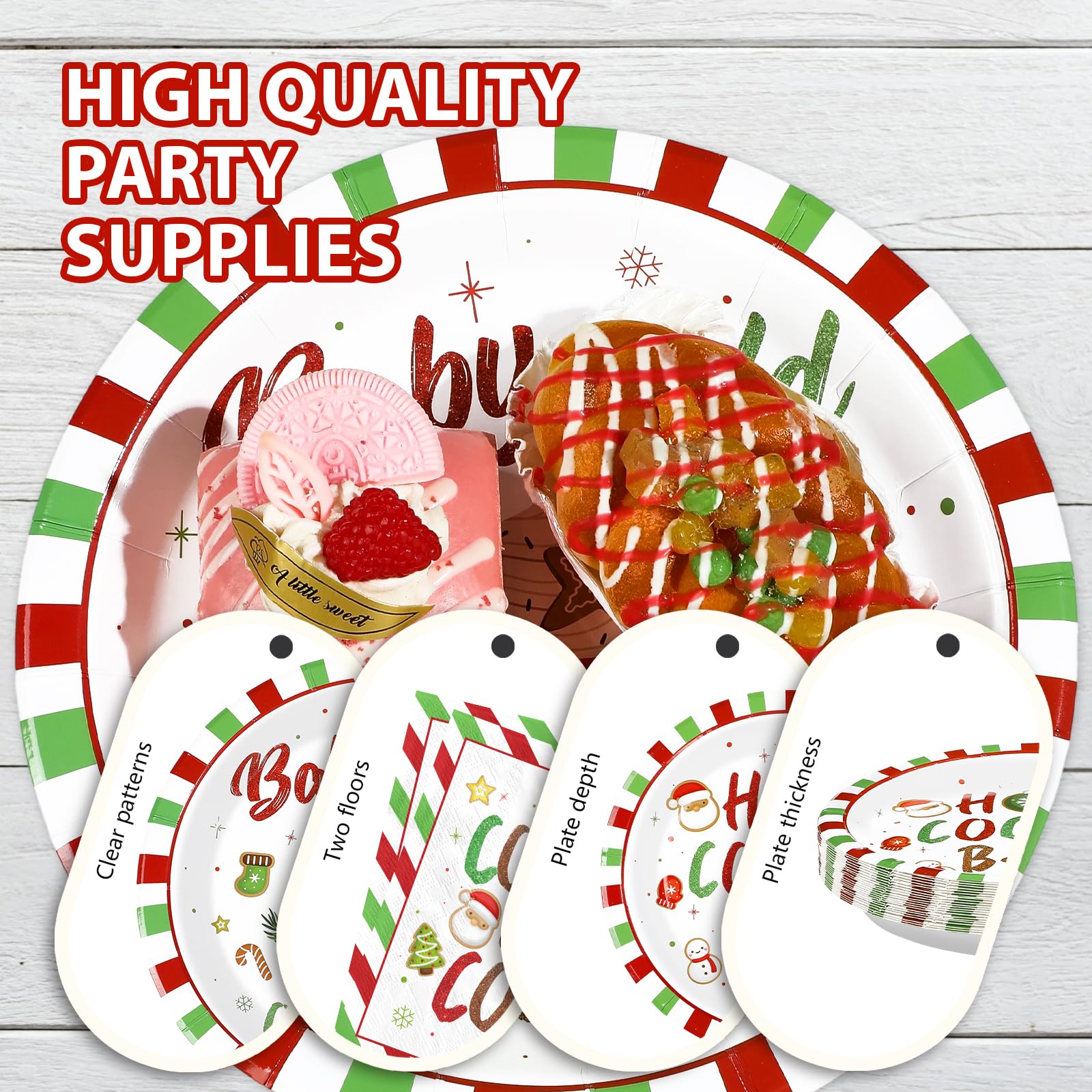96 Pcs Christmas Cocoa Party Plates and Napkins - Grencian