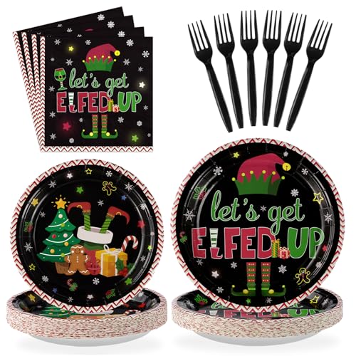 96 Pcs Christmas Elf Party Plates and Napkins - Grencian