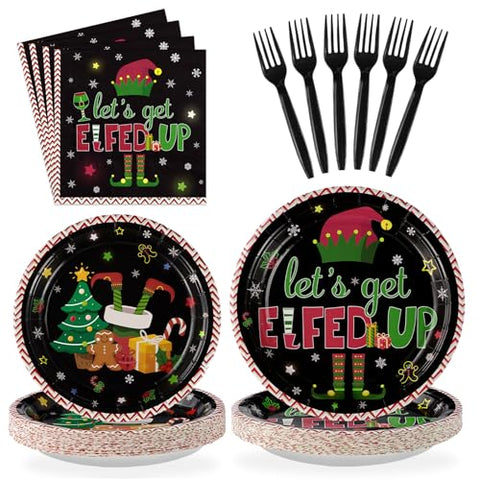 96 Pcs Christmas Elf Party Plates and Napkins - Grencian