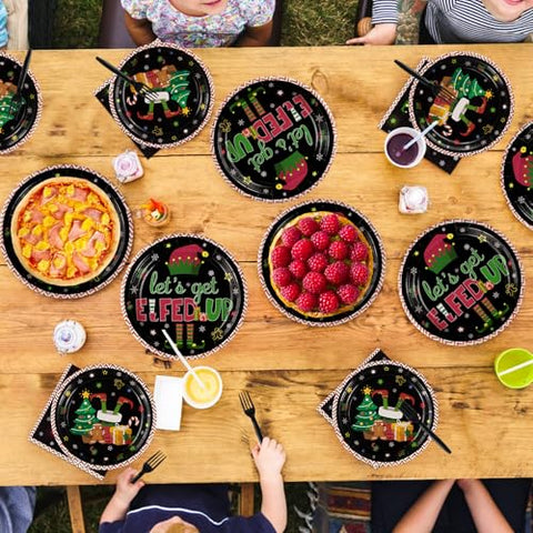 96 Pcs Christmas Elf Party Plates and Napkins - Grencian