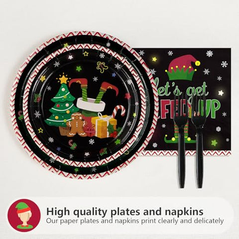 96 Pcs Christmas Elf Party Plates and Napkins - Grencian