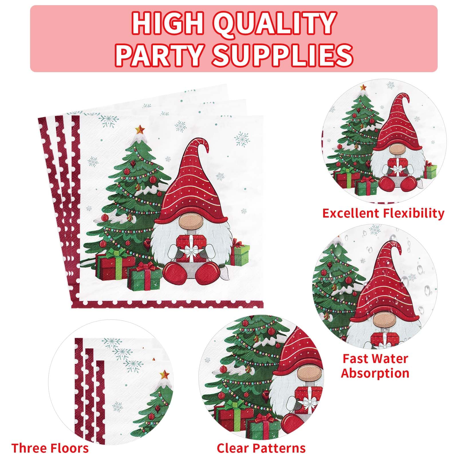 96 Pcs Christmas Gnomes Party Plates and Napkins - Grencian