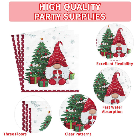 96 Pcs Christmas Gnomes Party Plates and Napkins - Grencian