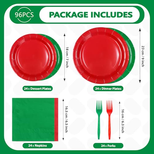 96 Pcs Christmas Red Green Party Plates and Napkins - Grencian