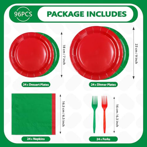 96 Pcs Christmas Red Green Party Plates and Napkins - Grencian