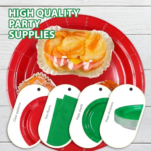 96 Pcs Christmas Red Green Party Plates and Napkins - Grencian