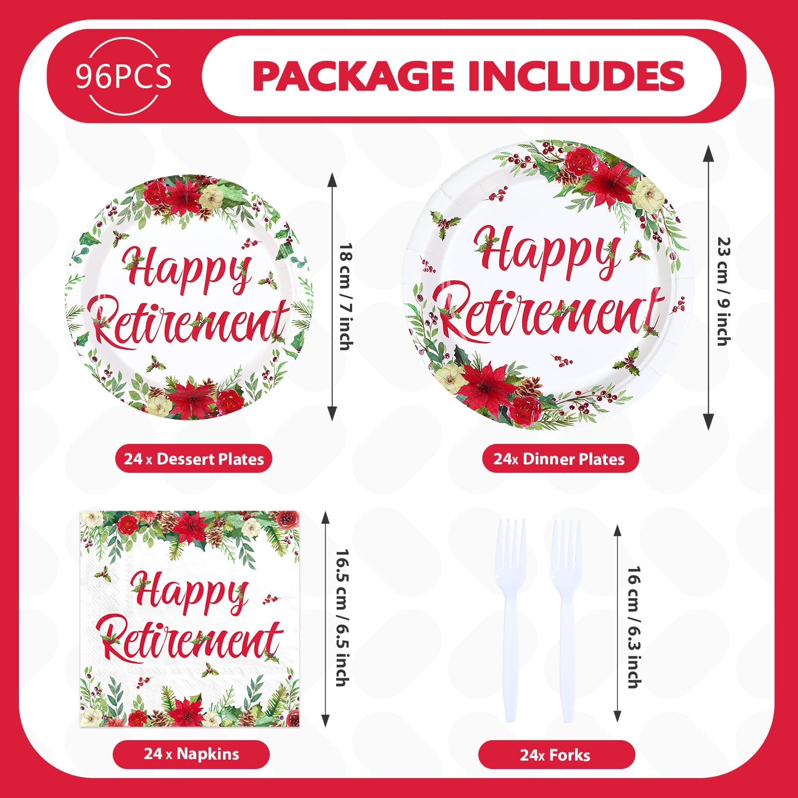 96 Pcs Christmas Retirement Party Plates and Napkins - Grencian