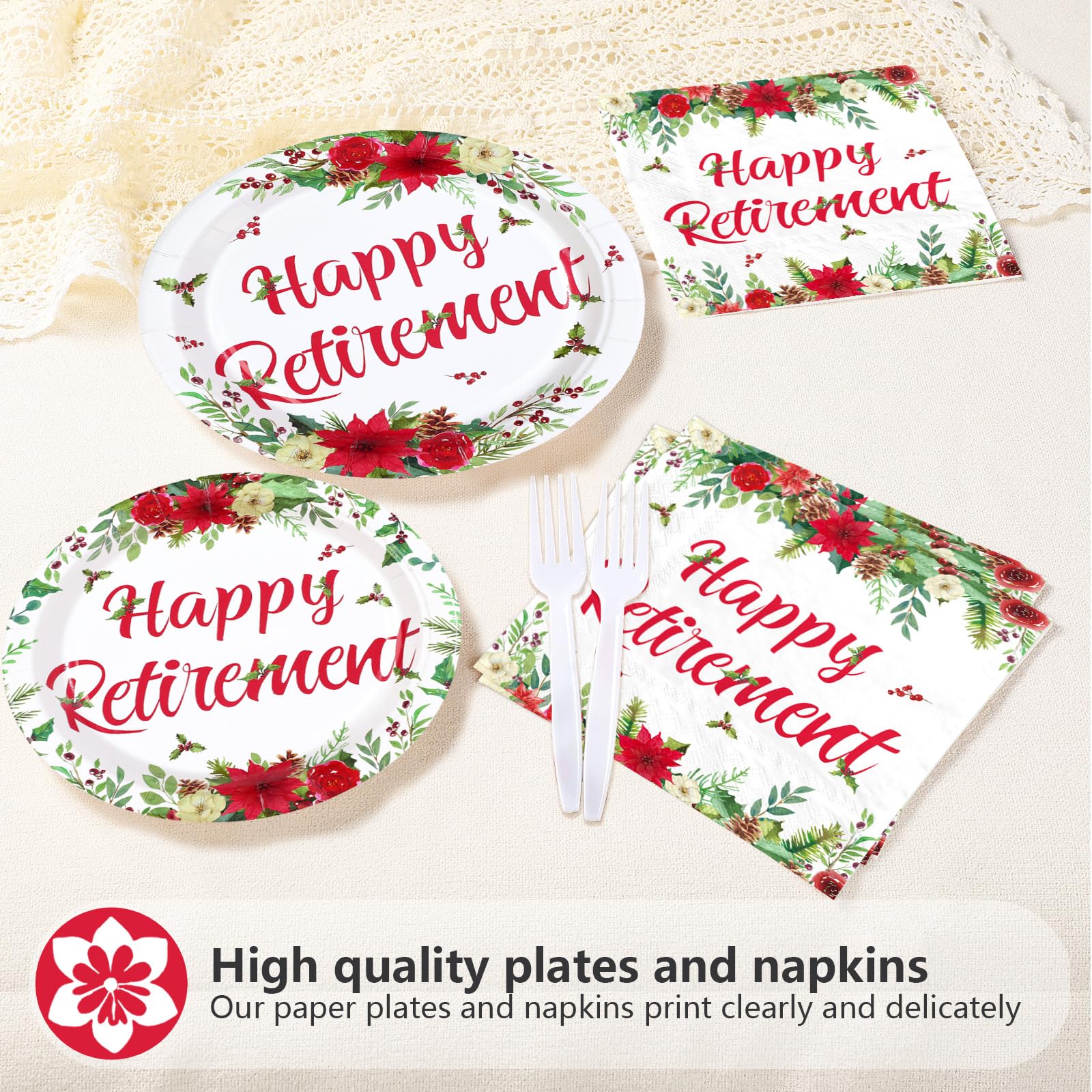 96 Pcs Christmas Retirement Party Plates and Napkins - Grencian