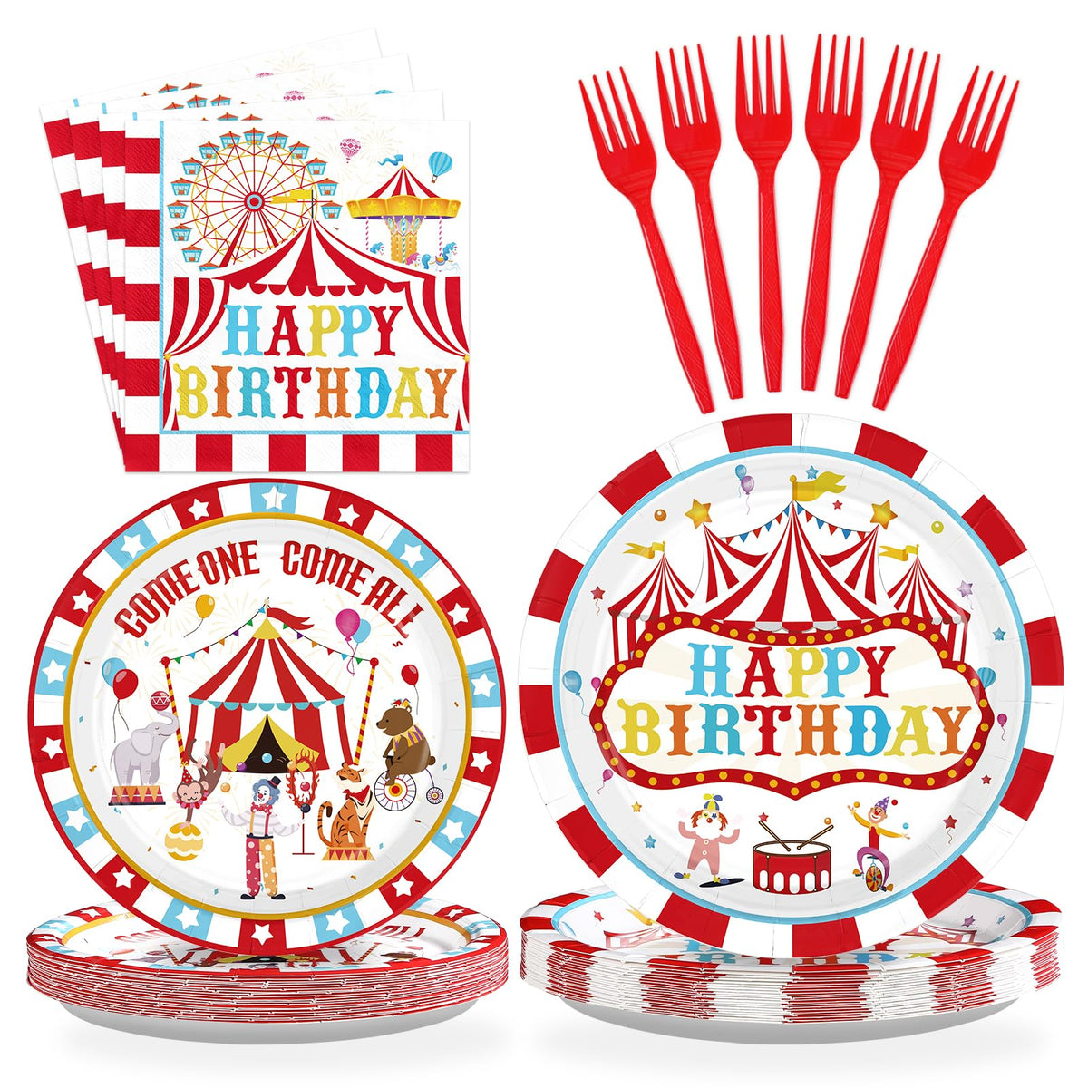 96 Pcs Circus Birthday Party Plates and Napkins - Grencian