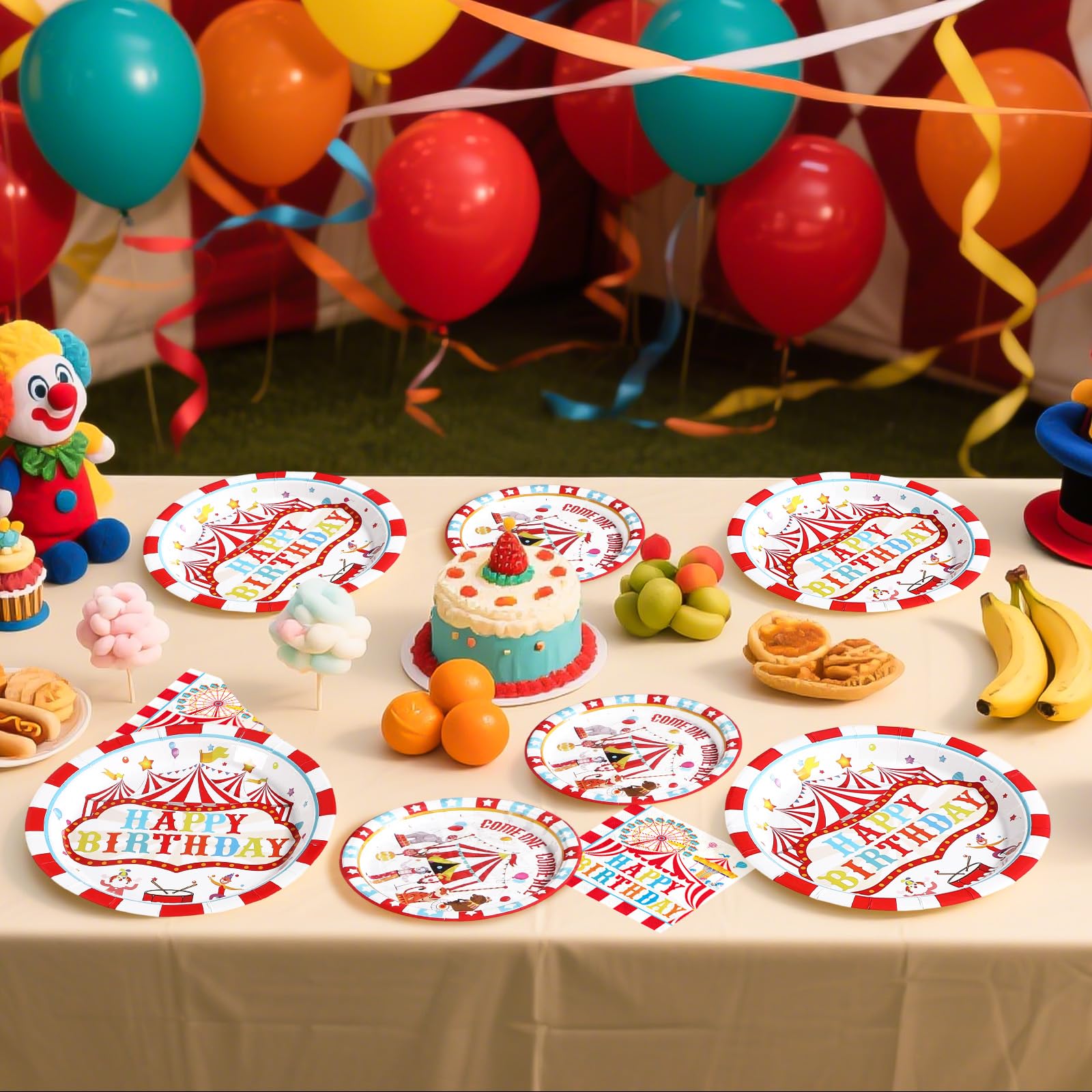 96 Pcs Circus Birthday Party Plates and Napkins - Grencian