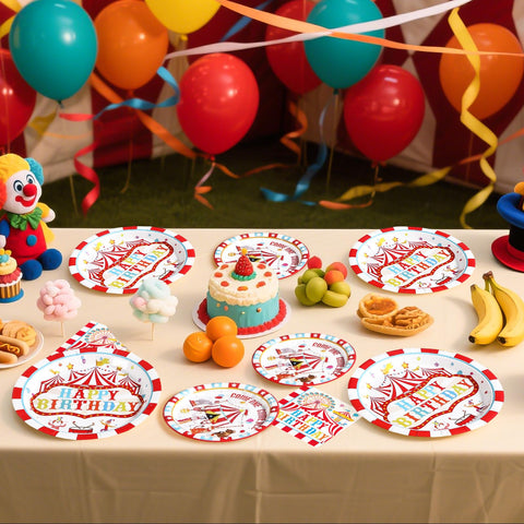 96 Pcs Circus Birthday Party Plates and Napkins - Grencian