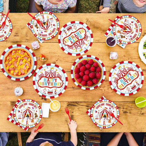 96 Pcs Circus Birthday Party Plates and Napkins - Grencian