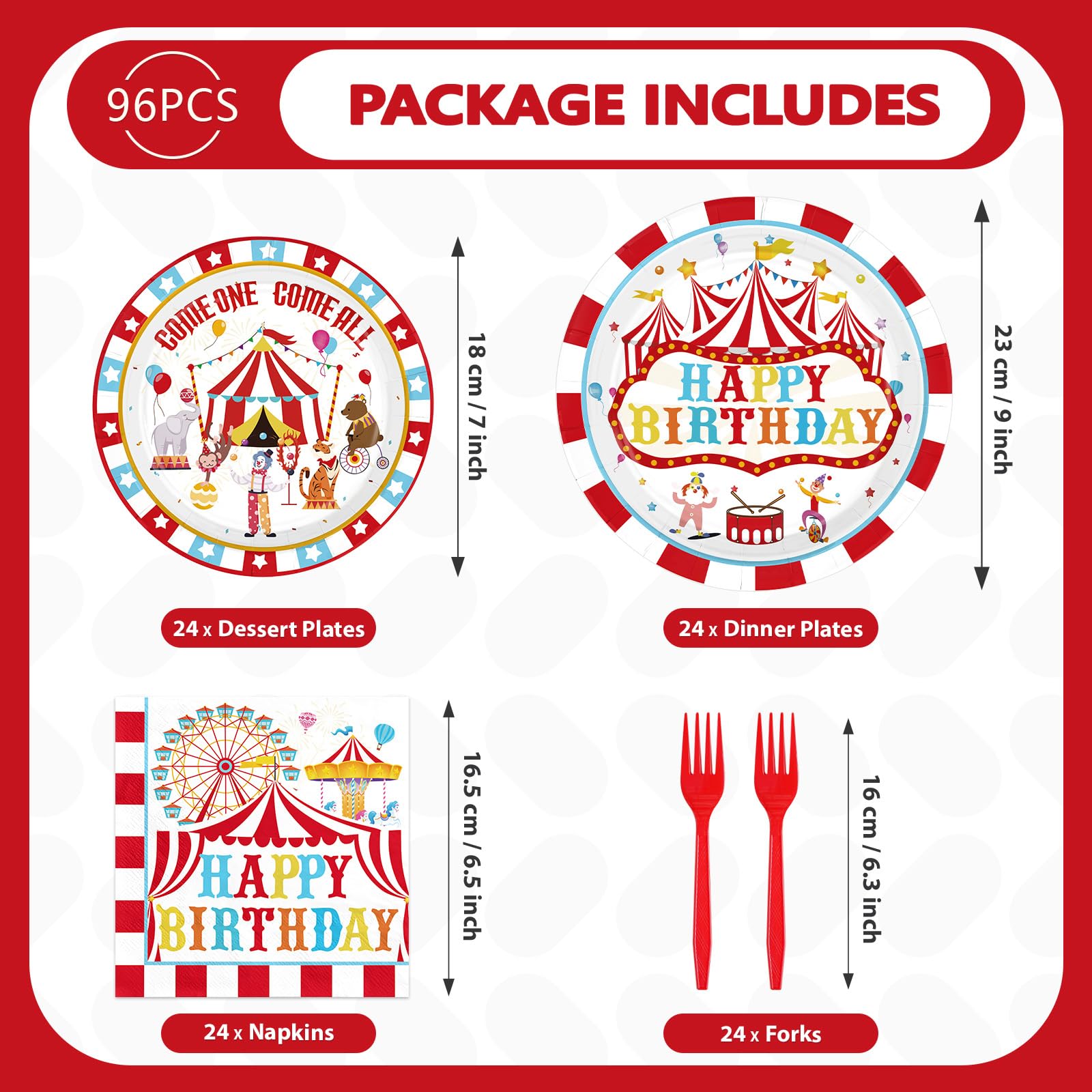 96 Pcs Circus Birthday Party Plates and Napkins - Grencian