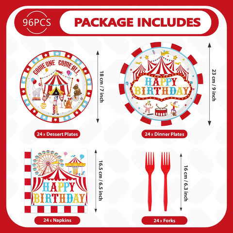 96 Pcs Circus Birthday Party Plates and Napkins - Grencian