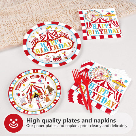 96 Pcs Circus Birthday Party Plates and Napkins - Grencian