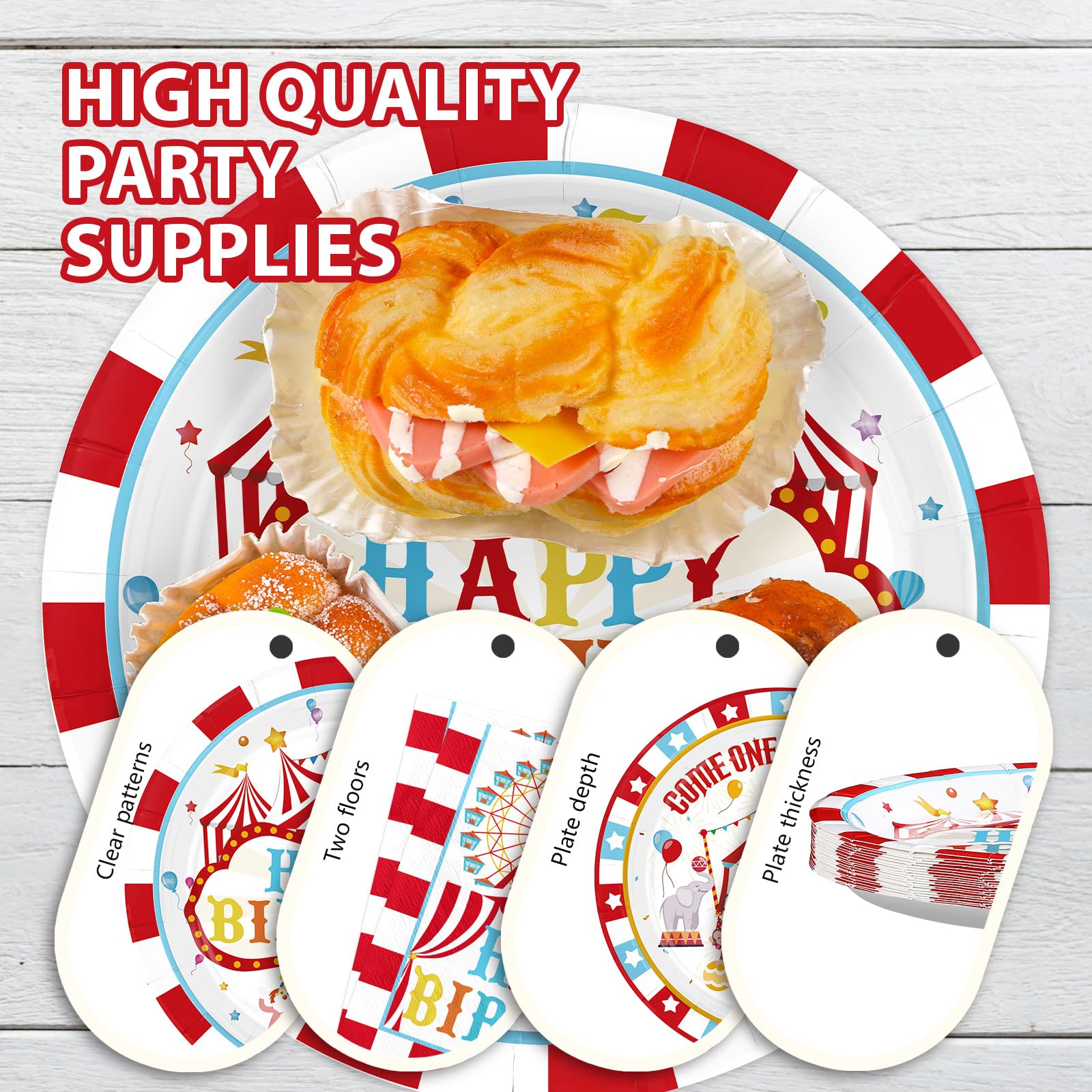 96 Pcs Circus Birthday Party Plates and Napkins - Grencian
