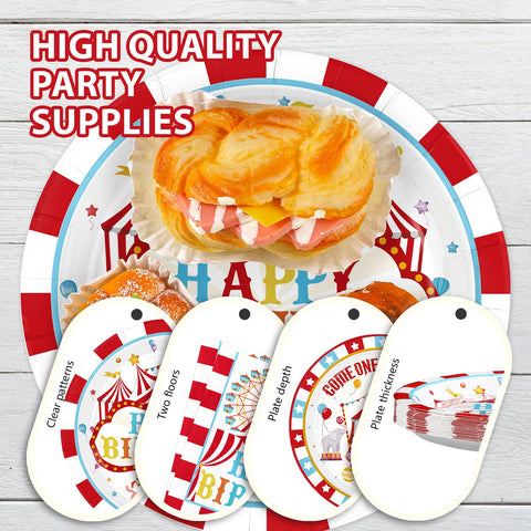 96 Pcs Circus Birthday Party Plates and Napkins - Grencian